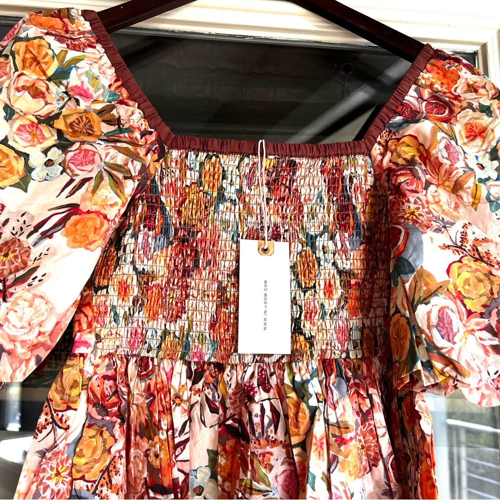 NWT In Loom Floral Puff Sleeve Maxi Dress | Boho Cottagecore Vacation Dress - Picture 6 of 12